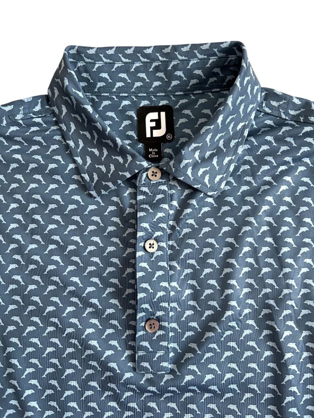 FootJoy Men's Sz XL Blue Lisle Leaping Dolphins Prin Polo Shirt